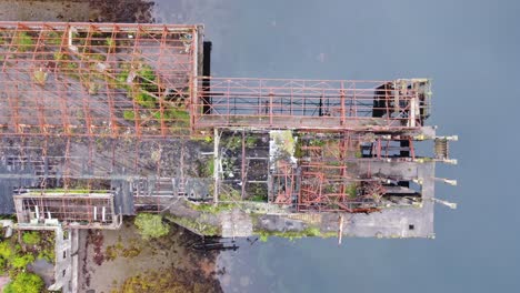 Abandoned-Torpedo-Range-Building-on-Loch-Long-near-Arrochar,-Scottish-Highlands,-West-Coast-of-Scotland---Aerial-Drone-4K-HD-Footage,-Top-Down-Left