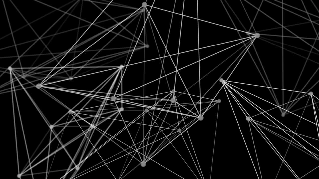Network of lines and dots connecting in motion on a black background.
