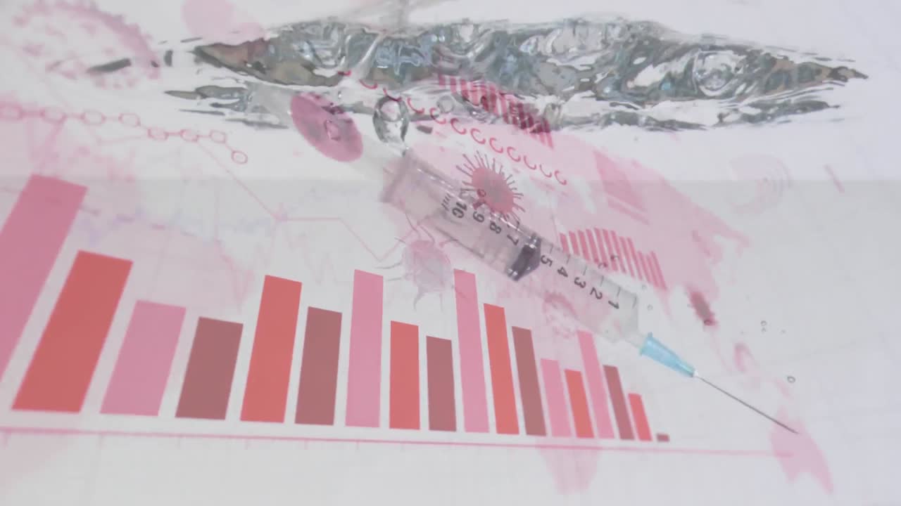 코로나바이러스 디지털 인터페이스 물에 떨어지는 주사기