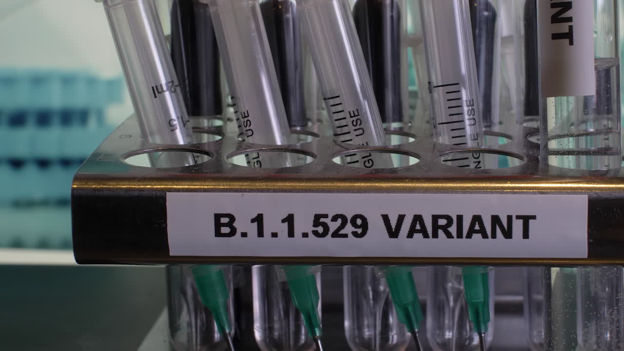 Researcher working in the lab with samples of B.1.1.529,a new variant of the Covid-19 known as Omicron. Research work going on with tubes of mutated new strain of covid-19.
