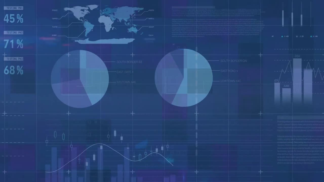 Animation of statistics and data processing on screen