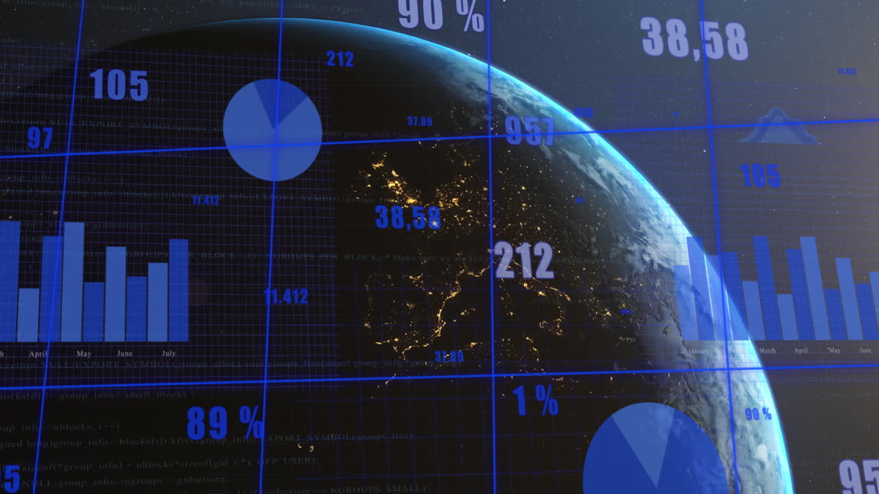 Animation of digital data processing over globe