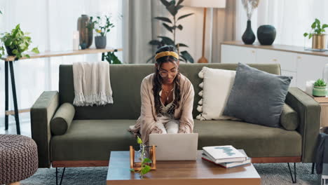 Woman,-laptop-and-interior-designer-in-home