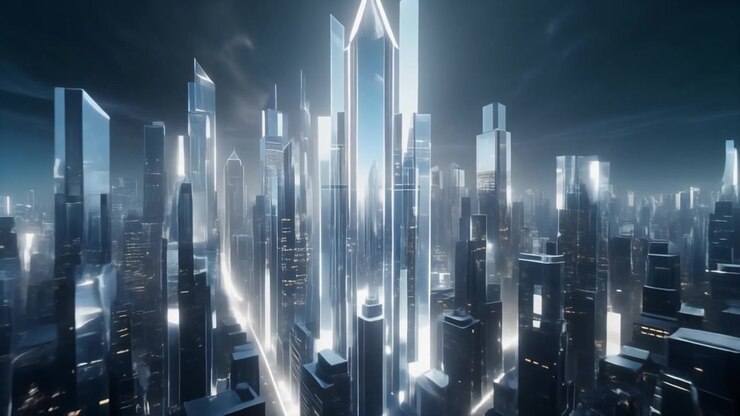 Futuristic Glowing Skyscraper Cityscape at Night