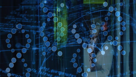 analyzing data with digital graphs, woman in office creating animation for school