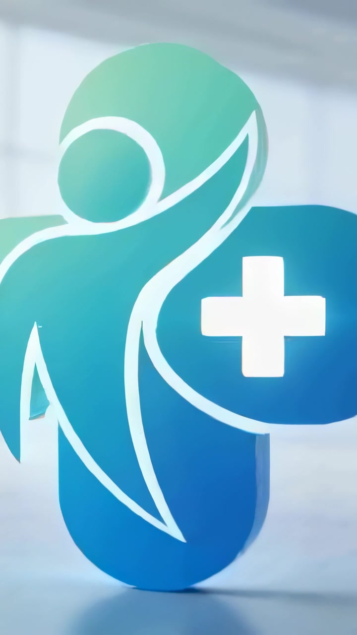 Vertical video: Starting, medical logo scaling up and shifting upleft in clinic to show white plus