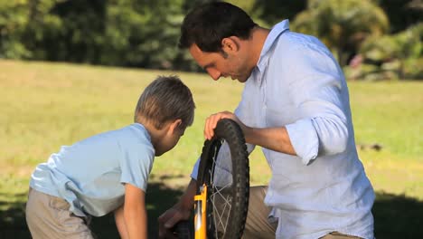 Father-and-son-fixing-a-bicycle