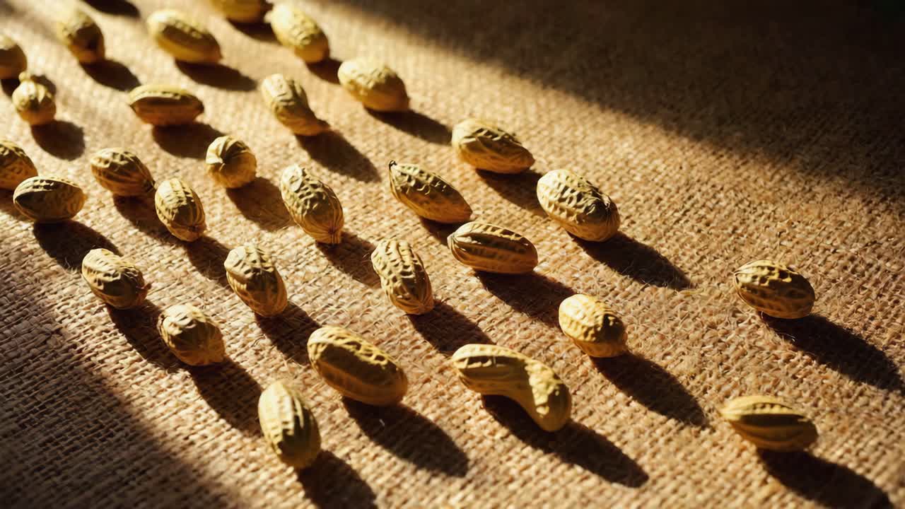 Peanuts on a burlap surface