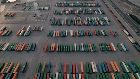 fabuluos drone aerial of intermodal terminal rail road with yard full of containers