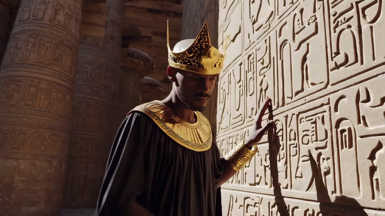 Ancient Egyptian Pharaoh Studying Hieroglyphs