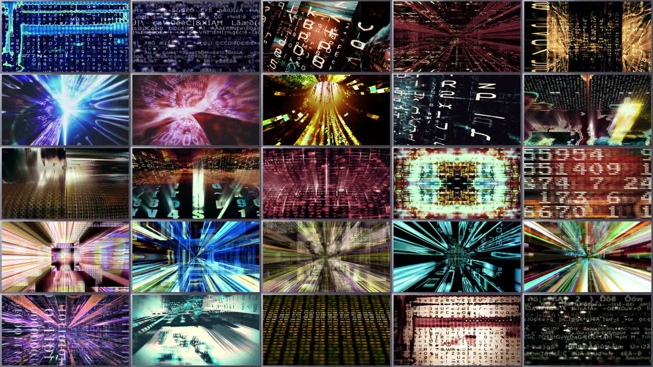Free stock video - A video wall of streaming data (loop)