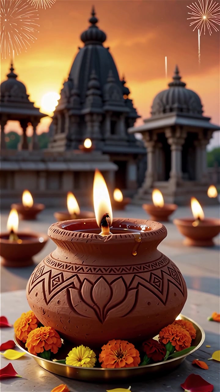 Sfondo del Festival Diwali con lanterne e decorazioni tradizionali Diyas.