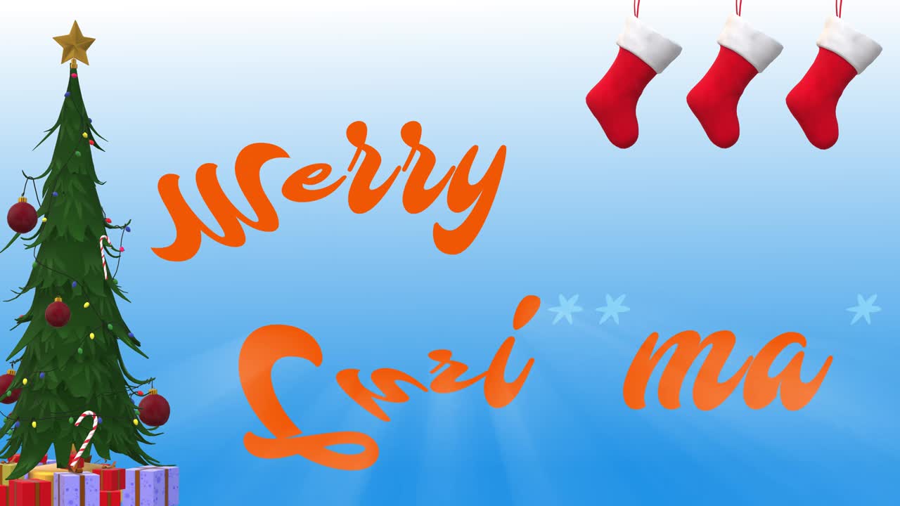 크리스마스 텍스트와 장식품을위한 파란색 배경 모션