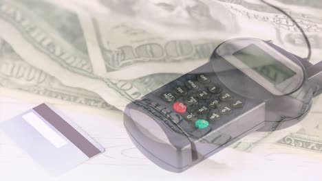 Animation-of-dollar-banknotes-falling-over-payment-terminal