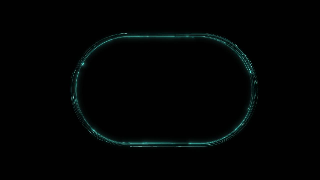 A glowing blue-green oval frame with a subtle energy texture pulses on black background, futuristic HUD element or modern frame for text