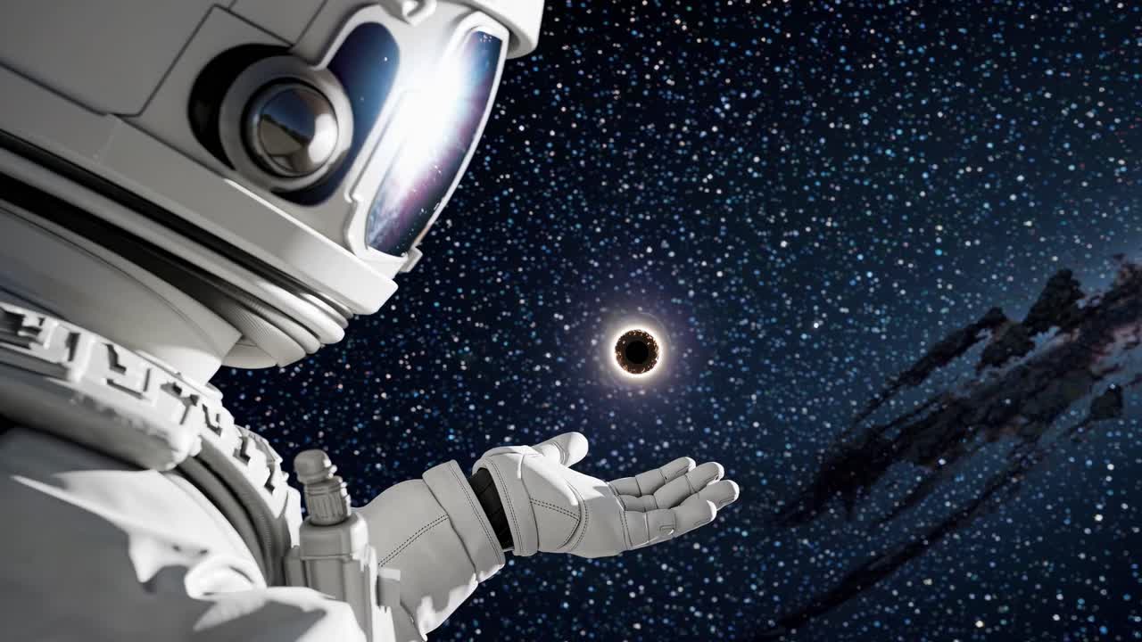 astronauta observando un agujero negro en el espacio