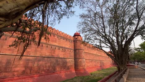 the exterior of the red fort in delhi, india
