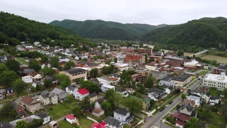 rise-up aerial over small town hinton, west virginia