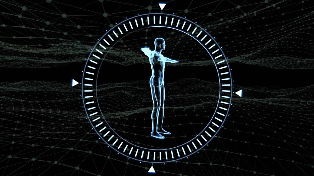 검은 배경에 대한 3d 인체 모델을 스캔합니다.