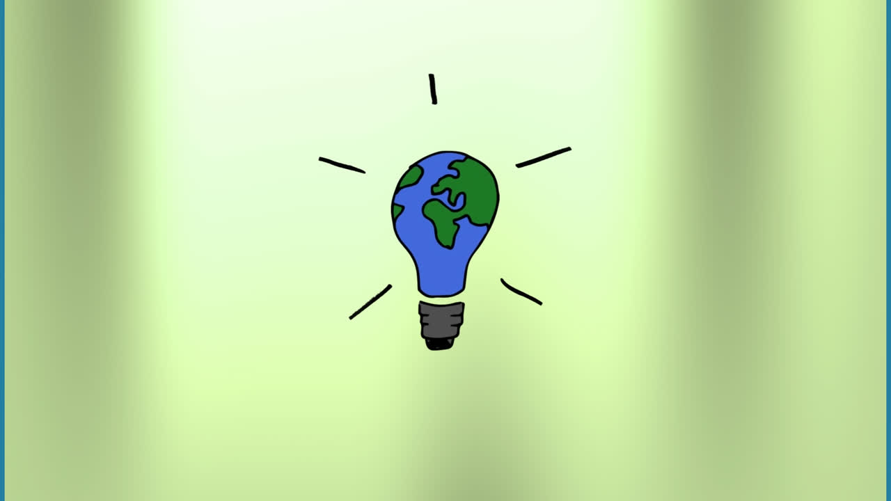 animación de una bombilla con un globo terrestre sobre un fondo verde