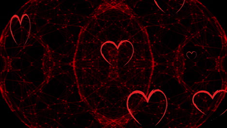animación de corazones flotando sobre conexiones en fondo negro