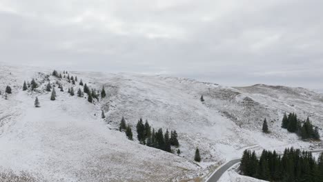 cinematic shot of of beautiful winter landscape in bucegi mountains, romania
