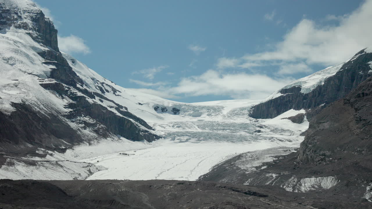 Stunning view of the Athabasca Glacier nestled in the Canadian Rockies along the Icefields Parkway