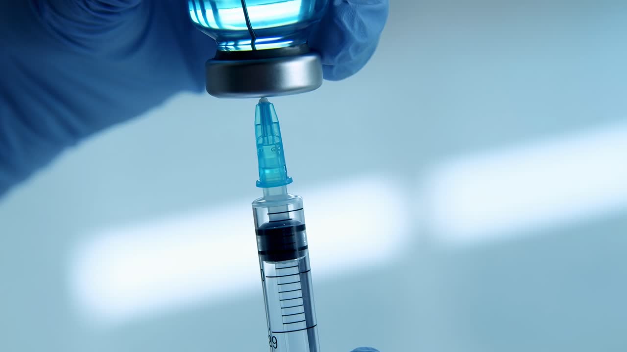 Close-up video shot of a syringe and vial, highlighting medical precision and care