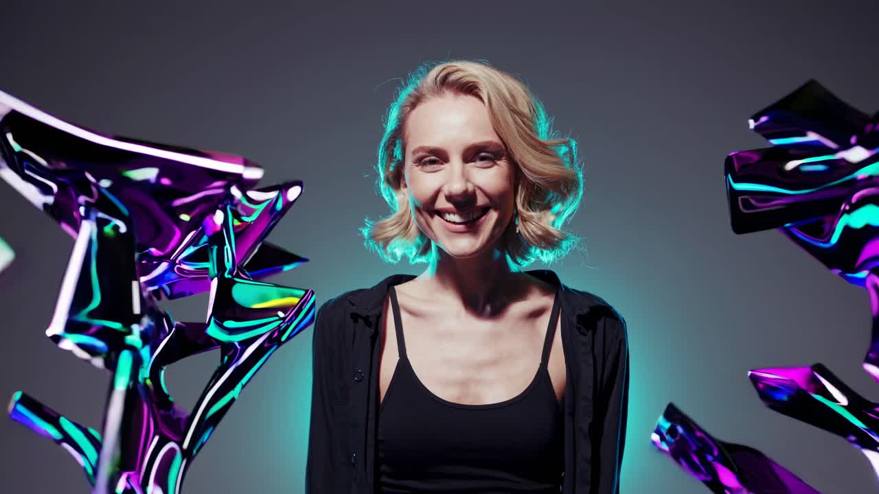стильная женщина в абстрактном неоновом освещении