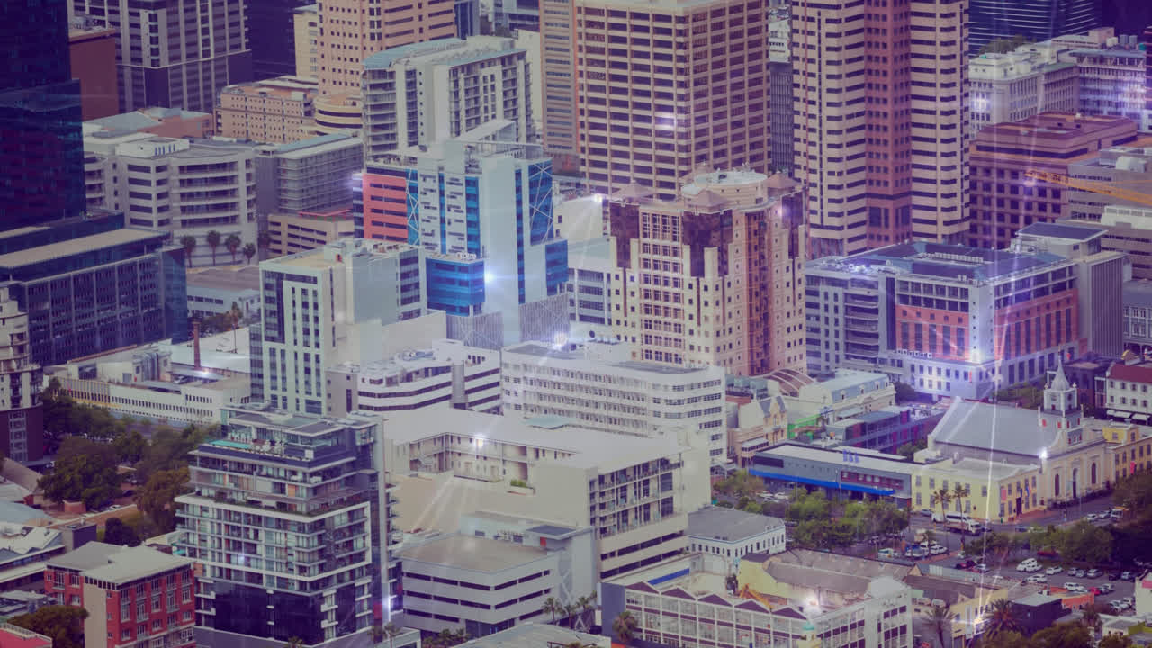 연결 라인과 함께 높은 각도에서 도시