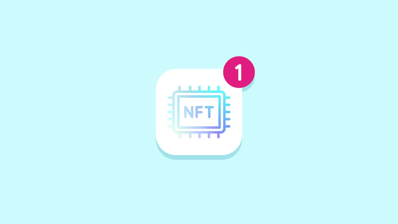 Crypto assets token. NFT app animated icon on blue background.
