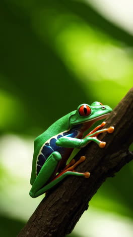 vibrant red-eyed tree frog on a branch