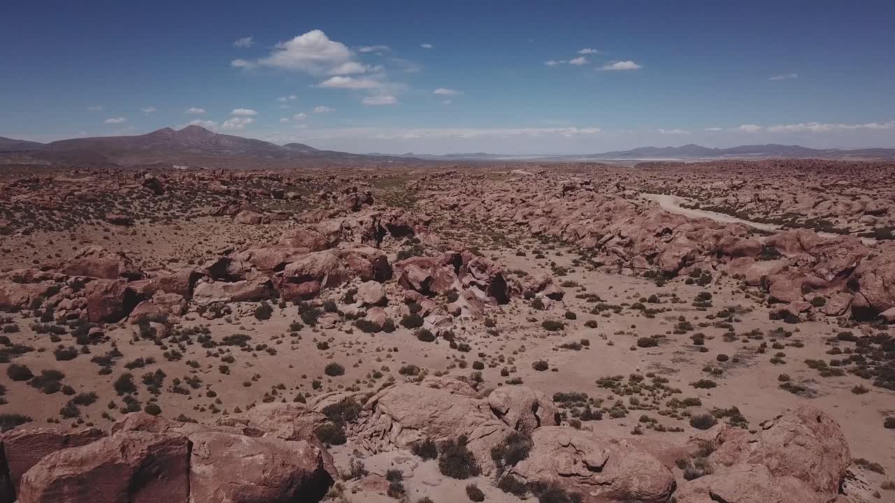 Aerial view of the rocks formation located at the Eduardo Avaroa National Andean Wildlife Reserve, "Valle de Rocas" in Uyuni in Bolivia