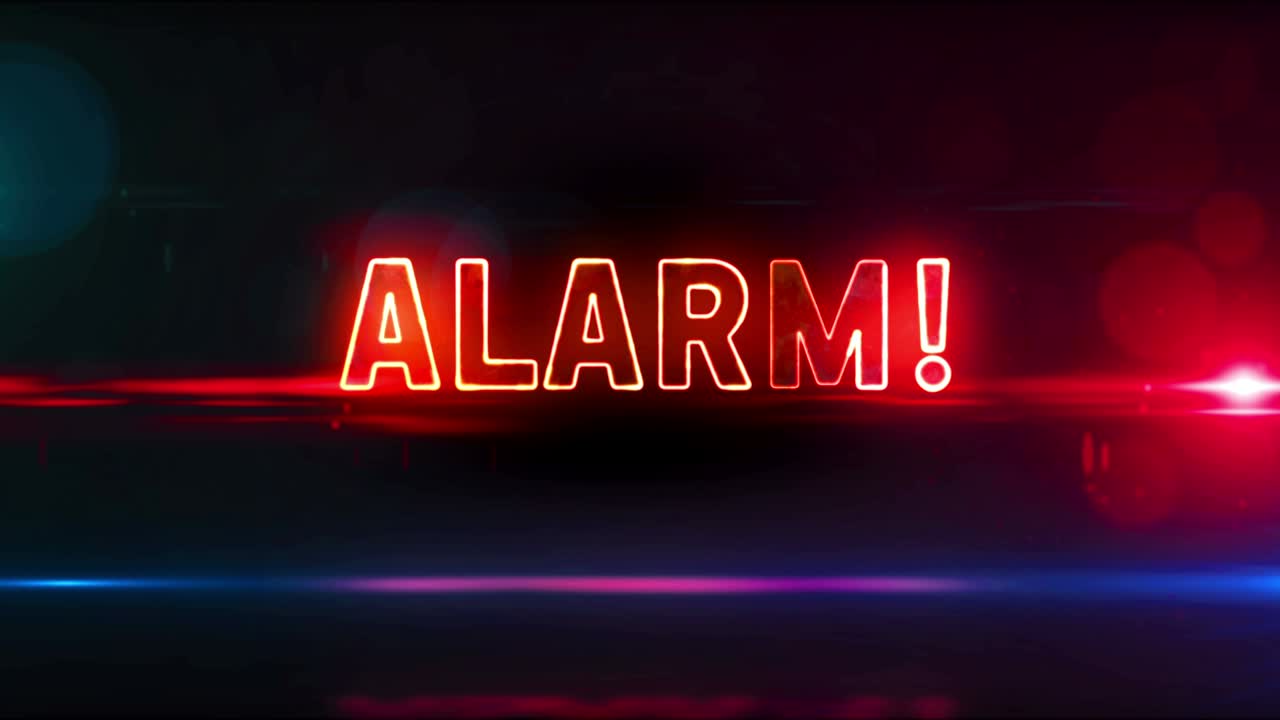 símbolo de neón de advertencia de alarma animación en bucle abstracta