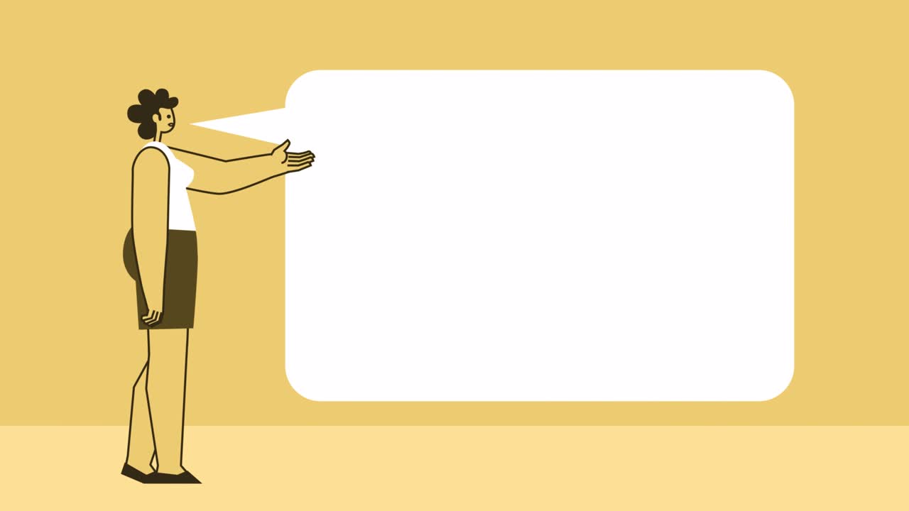 Yellow Style Woman Flat Character Talking with Speech Bubble. Isolated Loop Animation with Alpha Matters