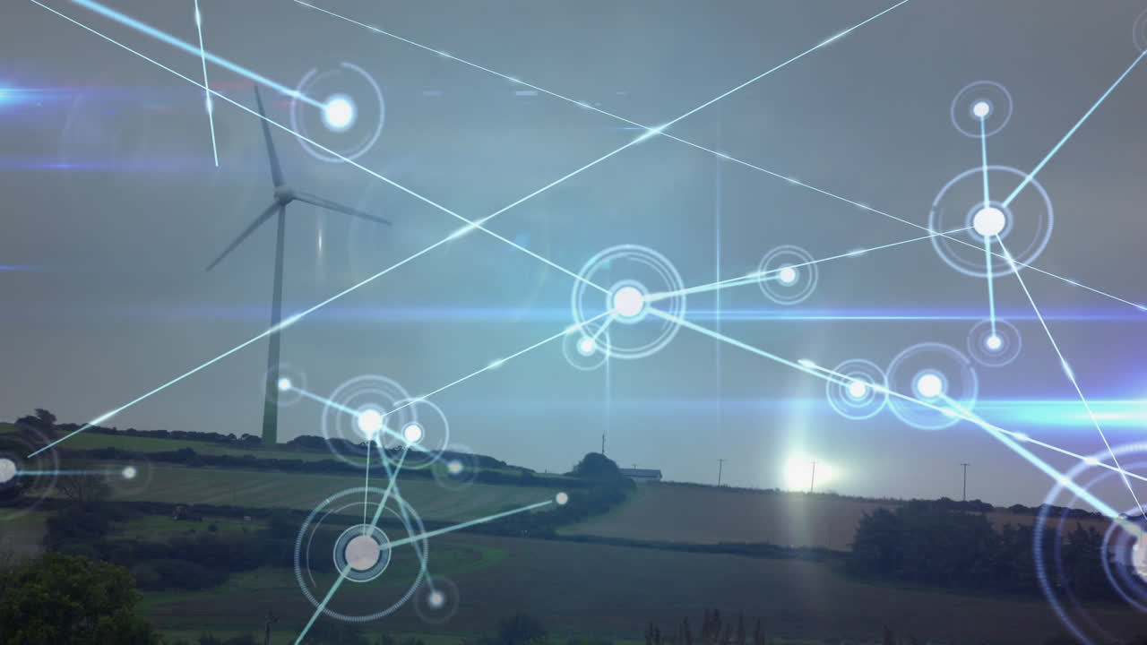 Animation of network connection with wind turbine in background