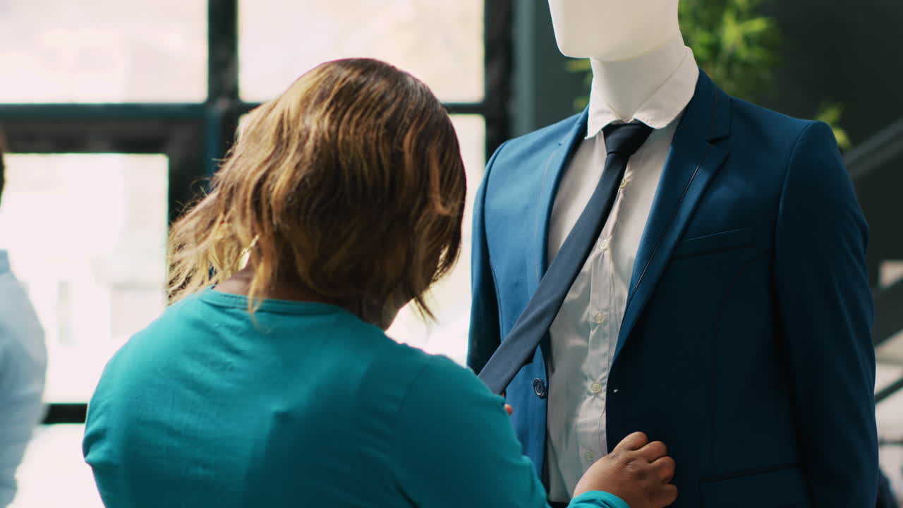 el comprador chequea el traje elegante.