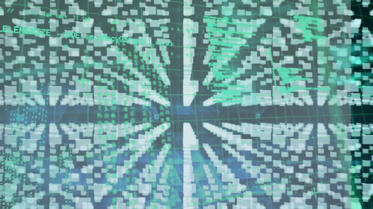 Animation of security padlock icon and data processing against blue background