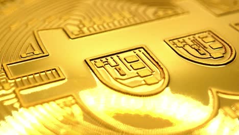 rotating golden physical bitcoin, 4k close up shot