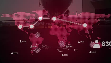 Animación-Del-Mapa-Mundial-Y-Procesamiento-De-Datos-Sobre-Plano.