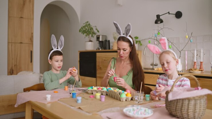 Family Painting Easter Eggs