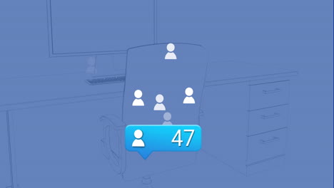 animation of office chair with user icons and number 47 in notification bubble