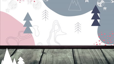 animación de árboles de navidad y decoraciones sobre árboles sobre fondo blanco