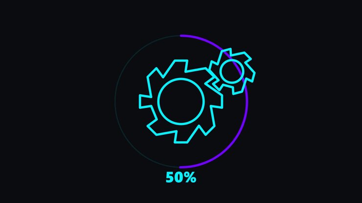 Digital Loading Progress Bar with Rotating Gear Icons