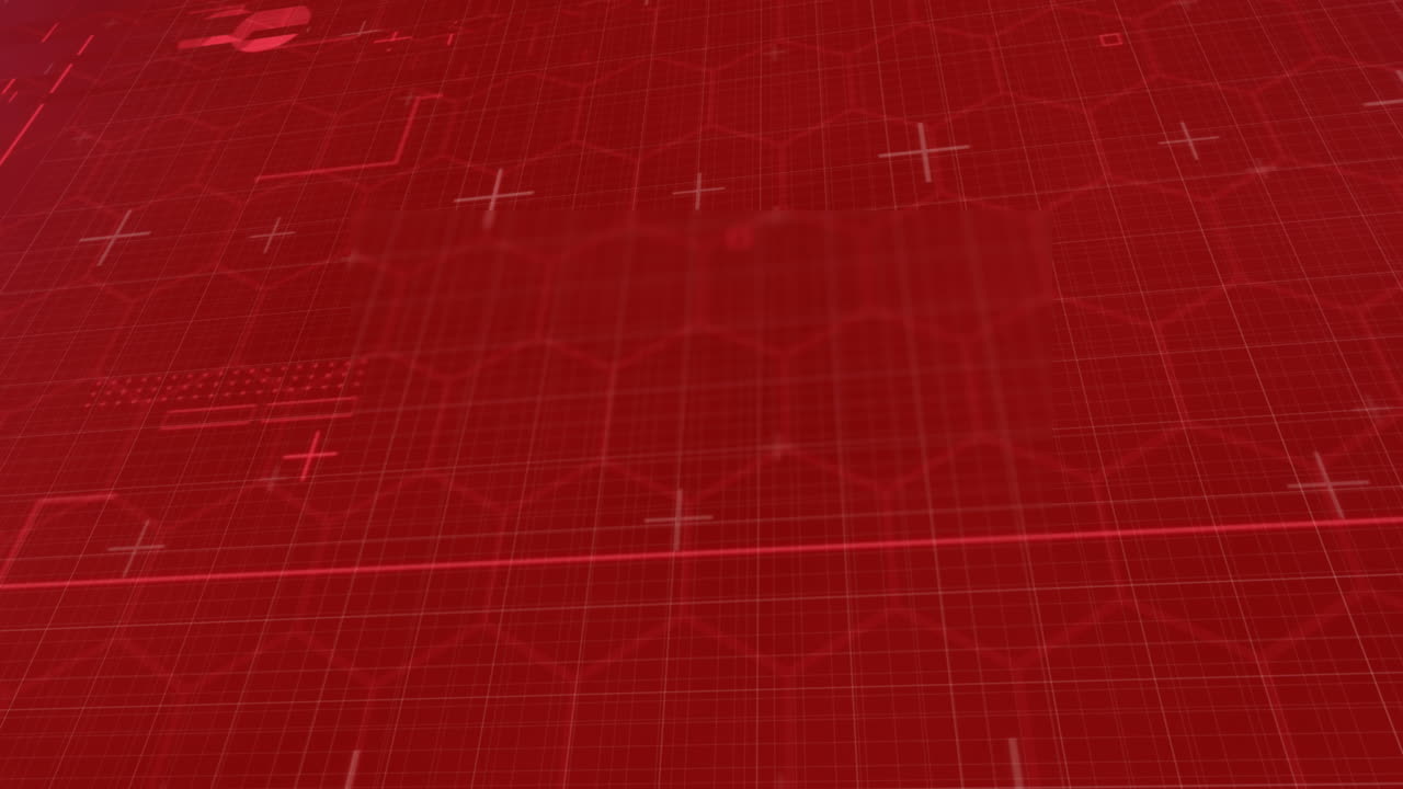 빨간 바탕에 빨간 선과 육각형으로 데이터 처리의 애니메이션