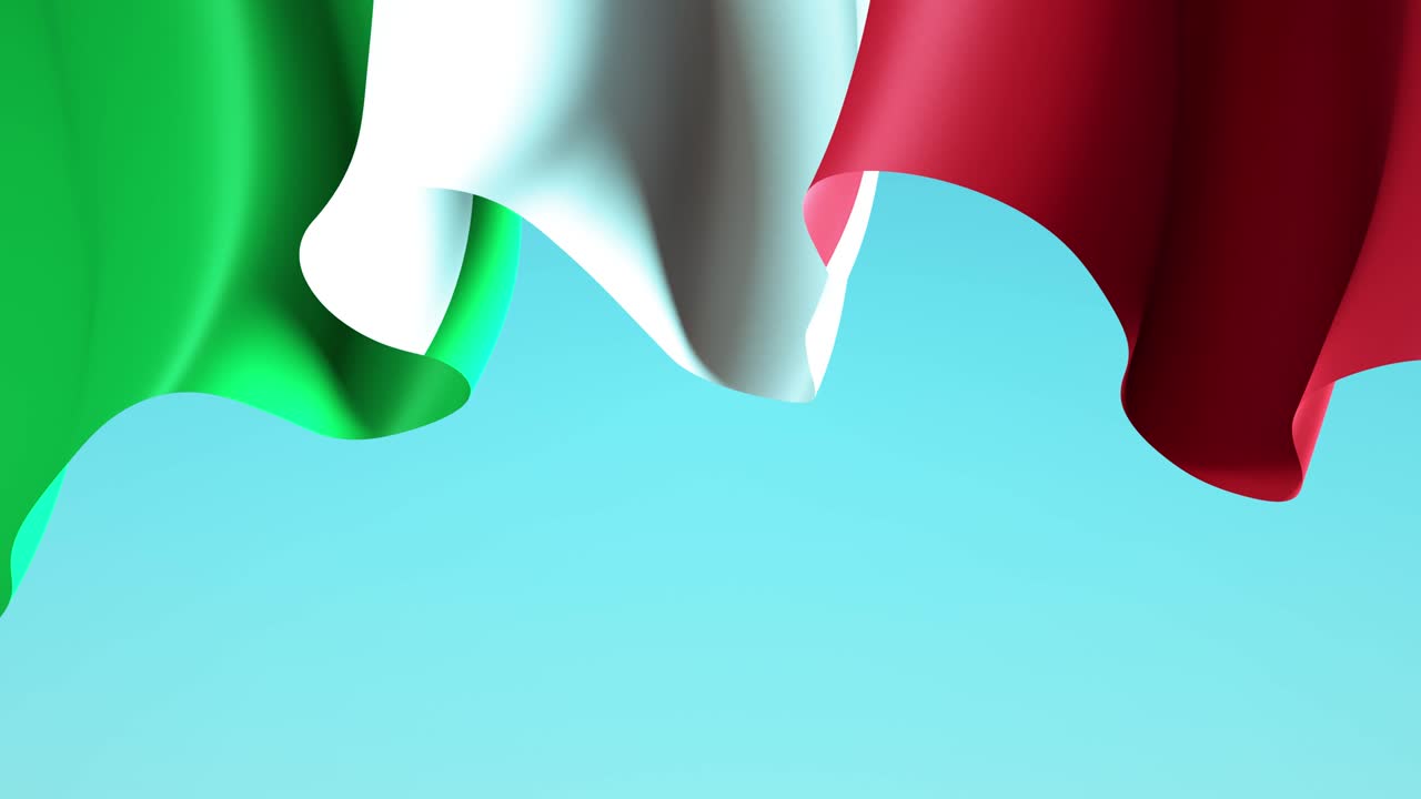 Bandiera italiana che sventola su cielo blu per la progettazione di banner. Sfondo animato con bandiera italiana che sventola. Design per festività italiane. Loop continuo.