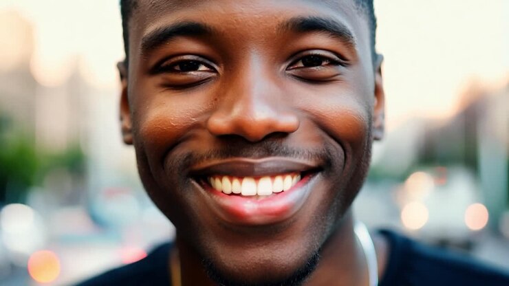 Portrait d'un jeune homme souriant en ville