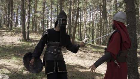 mongolian soldier and byzantine soldier fighting in the forest.