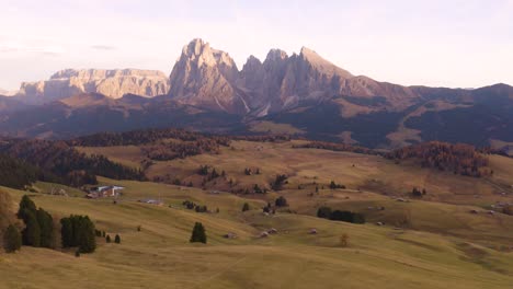 cinematic drone shot reveals famous italian dolomite landscape during beautiful day at sunrise