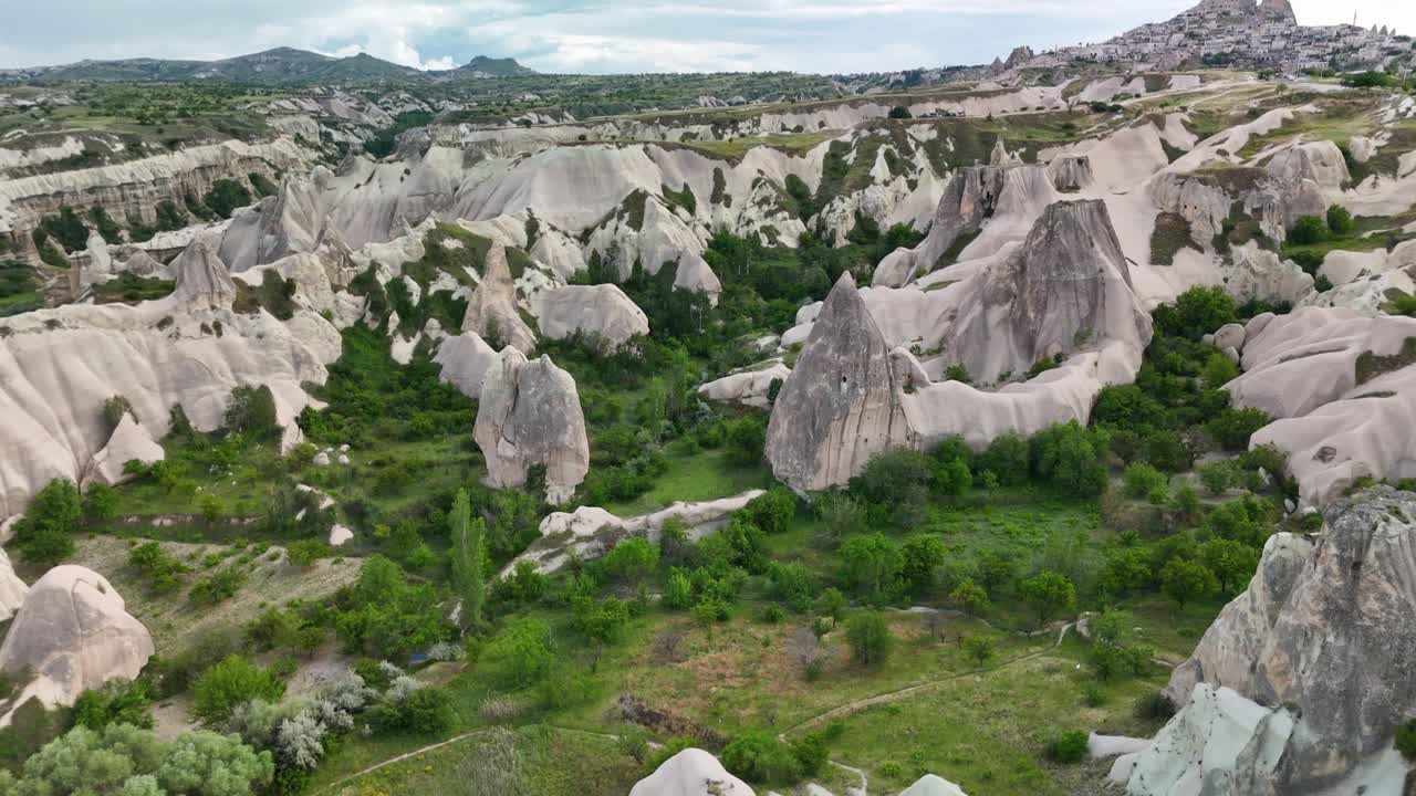 Stunning aerial view of Cappadocia's unique rock formations in Turkey